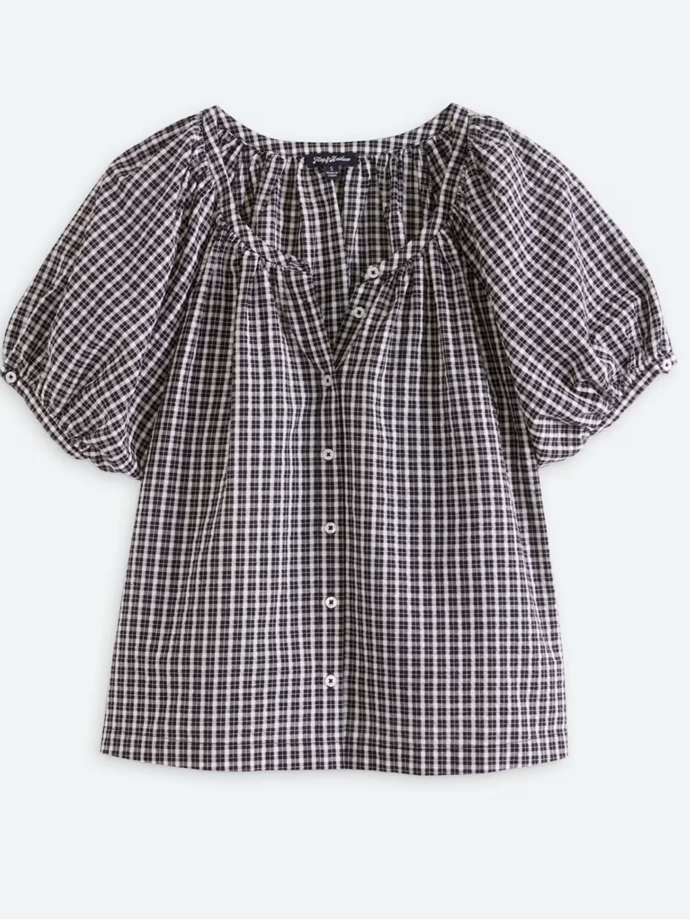 Flag & Anthem Carolina Puckered Button Front Blouse, Black/White, Size: Large
